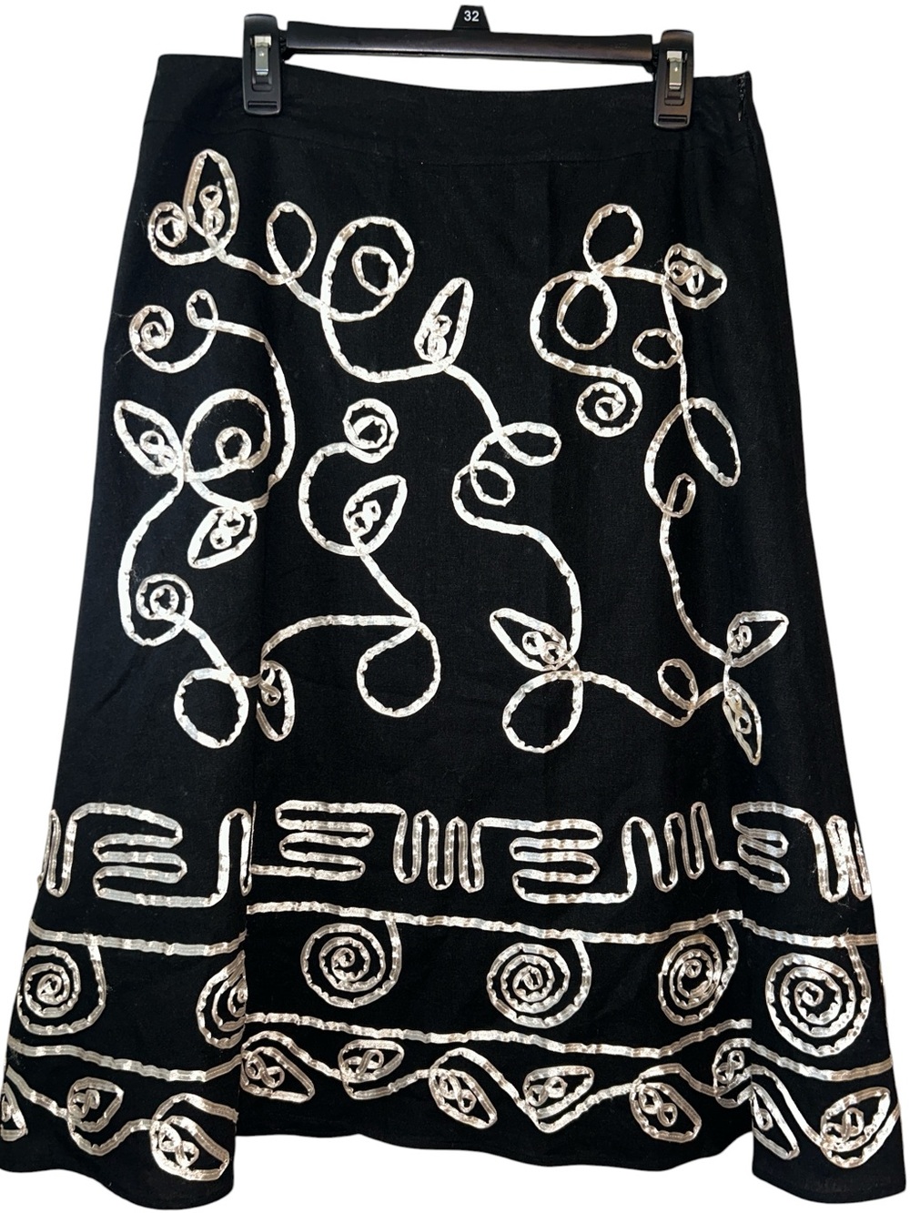 Tweeds Linen Blend Skirt Whimsy Fairycore Ribbon Spiral Scroll Women’s Size 10